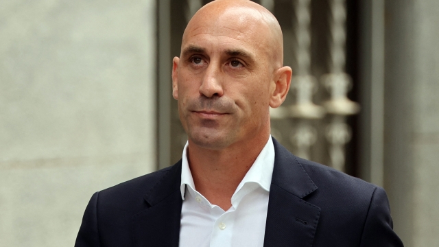 (FILES) Former president of the Spanish football federation Luis Rubiales leaves the Audiencia Nacional court in Madrid on September 15, 2023. Disgraced former Spanish football chief Luis Rubiales will be banned from the game for three years, world football governing body FIFA confirmed on January 26, 2024 after rejecting his appeal. Spanish World Cup winning star Jenni Hermoso testified before a judge on January 2 about former Spanish football chief Luis Rubiales forcibly kissing her at the Women's World Cup trophy ceremony. (Photo by Thomas COEX / AFP)