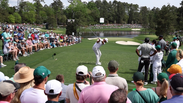 AUGUSTA, GEORGIA - APRIL 10: Jon Rahm of Spain plays his shot from the third tee during the Par Three Contest prior to the 2024 Masters Tournament at Augusta National Golf Club on April 10, 2024 in Augusta, Georgia.   Jamie Squire/Getty Images/AFP (Photo by Jamie Squire/Getty Images) (Photo by JAMIE SQUIRE / GETTY IMAGES NORTH AMERICA / Getty Images via AFP)