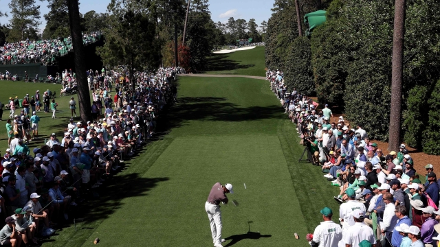 AUGUSTA, GEORGIA - APRIL 12: Tiger Woods of the United States plays his shot from the 18th tee during the second round of the 2024 Masters Tournament at Augusta National Golf Club on April 12, 2024 in Augusta, Georgia.   Jamie Squire/Getty Images/AFP (Photo by Jamie Squire/Getty Images) (Photo by JAMIE SQUIRE / GETTY IMAGES NORTH AMERICA / Getty Images via AFP)