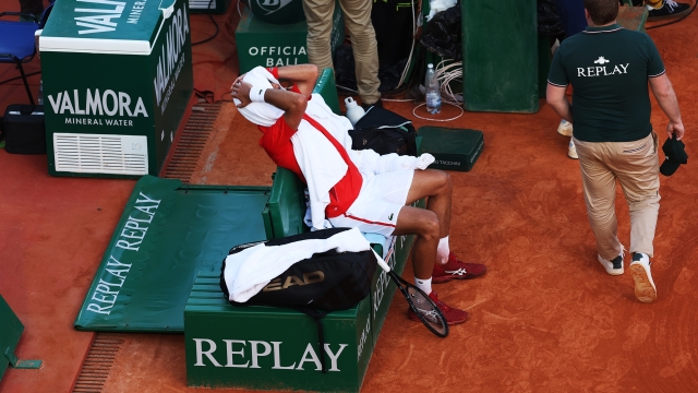 MONTE-CARLO, MONACO - APRIL 13: Novak Djokovic of Serbia reacts during the semi-final match against Casper Ruud of Norway during day seven of the Rolex Monte-Carlo Masters at Monte-Carlo Country Club on April 13, 2024 in Monte-Carlo, Monaco. (Photo by Julian Finney/Getty Images)