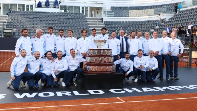 Tennis, Roma, Internazionali d’Italia BNL, la squadra azzurra celebra la vittoria in Coppa Davis, 6 Maggio, 2024. Foto Felice Calabro’