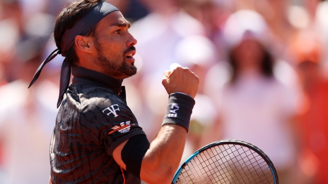 PARIS, FRANCE - JUNE 02: Fabio Fognini of Italy celebrates a point against Sebastian Ofner of Austria during the Men's Singles Third Round match on Day Six of the 2023 French Open at Roland Garros on June 02, 2023 in Paris, France. (Photo by Clive Brunskill/Getty Images)