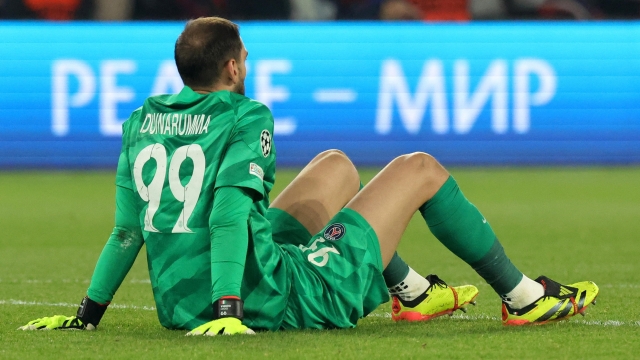 epa11325800 PSG goalkeeper Gianluigi Donnarumma sits on the pitch after the UEFA Champions League semi-finals, 2nd leg soccer match of Paris Saint-Germain against Borussia Dortmund, in Paris, France, 07 May 2024. PSG lost the match 0-1 and the tie 0-2 on aggregate with Borussia Dortmund advancing to the final.  EPA/TERESA SUAREZ