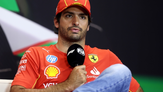 IMOLA, ITALY - MAY 16: Carlos Sainz of Spain and Ferrari attends the Drivers Press Conference during previews ahead of the F1 Grand Prix of Emilia-Romagna at Autodromo Enzo e Dino Ferrari Circuit on May 16, 2024 in Imola, Italy. (Photo by Lars Baron/Getty Images)