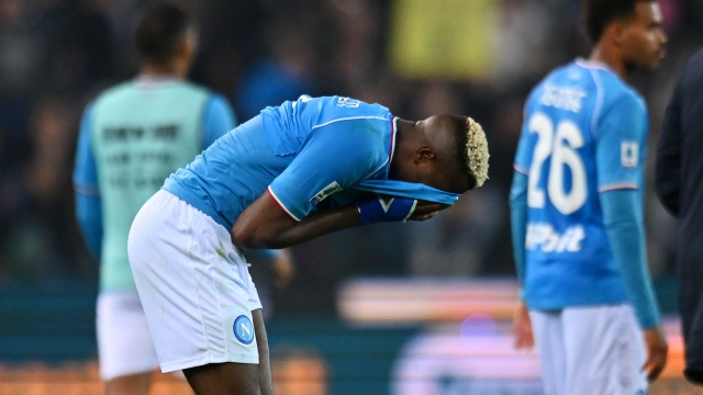 UDINE, ITALY - MAY 06: Victor Osimhen of SSC Napoli looks dejected after the Serie A TIM match between Udinese Calcio and SSC Napoli at Dacia Arena on May 06, 2024 in Udine, Italy. (Photo by Alessandro Sabattini/Getty Images)