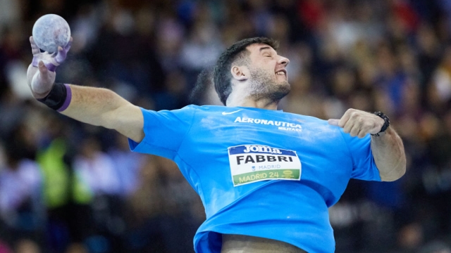 MADRID, SPAIN - FEBRUARY 23: Leonardo Fabbri of Team Italy competes during the Men´s Shot Put Final as part of the World Indoor Tour Gold at Gallur Sports Centre on February 23, 2024 in Madrid, Spain. (Photo by Gonzalo Arroyo/ Getty Images)