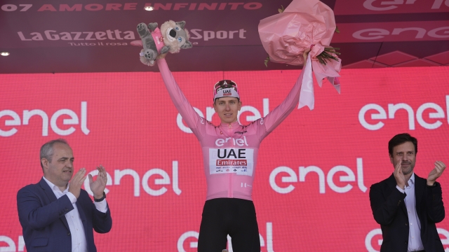 Pogacar Tadej (Team Uae Emirates) pink jersey, at the end of the stage 13 of the Giro d'Italia 2024 from Riccione to Cento, Italy - Friday, May 17, 2024 - Sport, Cycling (Photo by Fabio Ferrari / LaPresse)