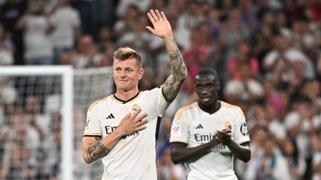 Real Madrid's German midfielder #08 Toni Kroos gestures as he leaves the pitch during the Spanish league football match between Real Madrid CF and Real Betis at the Santiago Bernabeu stadium in Madrid on May 25, 2024. Real Madrid's German international midfielder Toni Kroos announced he will retire from all football after Euro 2024. Before the European Championship, Kroos has a chance to win the Champions League with Real for a fifth time when they face Borussia Dortmund at Wembley on June 1. (Photo by JAVIER SORIANO / AFP)