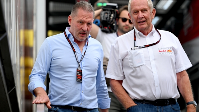 MONTE-CARLO, MONACO - MAY 24: Jos Verstappen and Oracle Red Bull Racing Team Consultant Dr Helmut Marko walk in the Paddock prior to practice ahead of the F1 Grand Prix of Monaco at Circuit de Monaco on May 24, 2024 in Monte-Carlo, Monaco. (Photo by Rudy Carezzevoli/Getty Images)