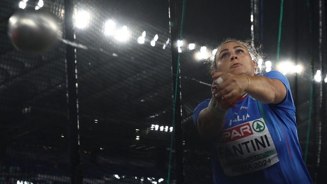 Italy's Sara Fantini competes in the women's hammer throw final during the European Athletics Championships at the Olympic stadium in Rome on June 10, 2024. (Photo by Anne-Christine POUJOULAT / AFP)
