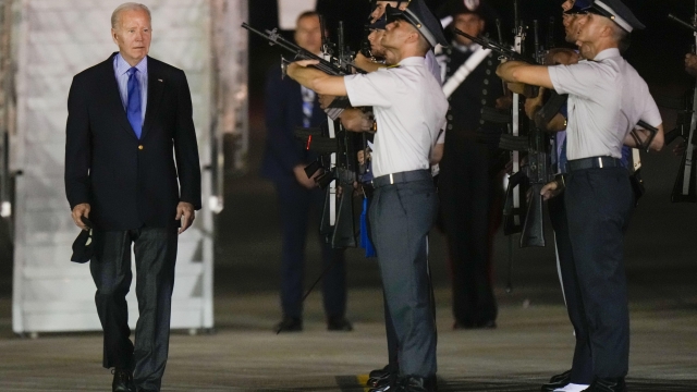 President Joe Biden leaves Air Force One as he arrives at Brindisi airport, southern Italy, to take part in a G7 summit, Wednesday, June 12, 2024. The G7 Summit will take place at the Borgo Egnazia resort from June 13 through June 15, 2024. (AP Photo/Luca Bruno)