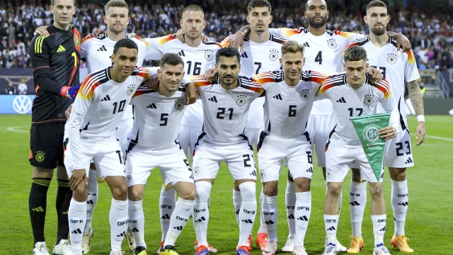 epa11393048 (FILE) - Germany's starting eleven pose for a team photo before the international friendly soccer match between Germany and Ukraine in Nuremberg, Germany, 03 June 2024 (re-issued 06 June 2024). Germany are playing in Group A at the UEFA EURO 2024 with Scotland, Hungary and Switzerland. Top from L: Manuel Neuer, Maximilian Mittelstaedt, Waldemar Anton, Kai Havertz, Jonathan Tah and Robert Andrich. Front from L: Jamal Musiala, Pascal Gross, Ilkay Guendogan, Joshua Kimmich and Florian Wirtz.  EPA/RONALD WITTEK