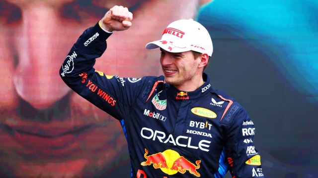 MONTREAL, QUEBEC - JUNE 09: Race winner Max Verstappen of the Netherlands and Oracle Red Bull Racing celebrates on the podium after the F1 Grand Prix of Canada at Circuit Gilles Villeneuve on June 09, 2024 in Montreal, Quebec.   Clive Rose/Getty Images/AFP (Photo by CLIVE ROSE / GETTY IMAGES NORTH AMERICA / Getty Images via AFP)