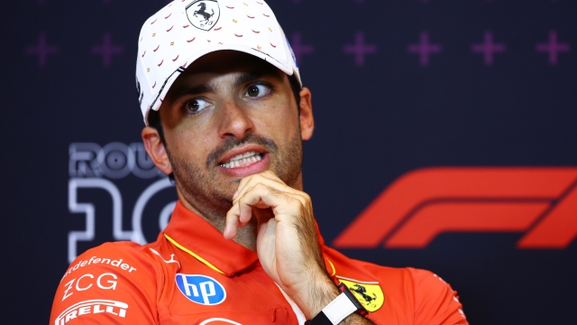 BARCELONA, SPAIN - JUNE 20: Carlos Sainz of Spain and Ferrari attends the press conference during previews ahead of the F1 Grand Prix of Spain at Circuit de Barcelona-Catalunya on June 20, 2024 in Barcelona, Spain. (Photo by Clive Rose/Getty Images)