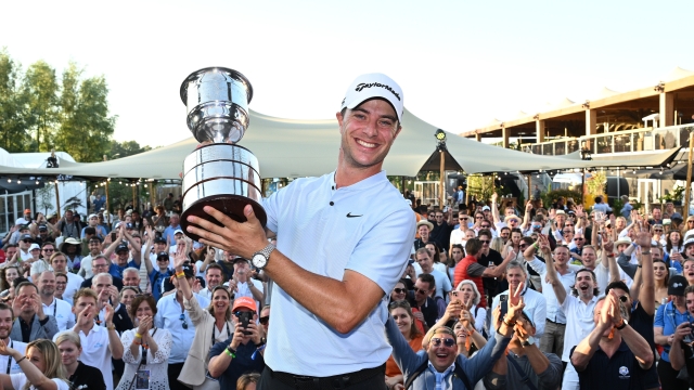 AMSTERDAM, NETHERLANDS - JUNE 23: Guido Migliozzi of Italy poses with the trophy after winning the KLM Open at The International on June 23, 2024 in Amsterdam, Netherlands. (Photo by Octavio Passos/Getty Images)