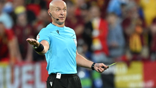 Polish referee Szymon Marciniak reacts during the UEFA Euro 2024 Group E football match between Belgium and Romania at the Cologne Stadium in Cologne on June 22, 2024. (Photo by Kirill KUDRYAVTSEV / AFP)