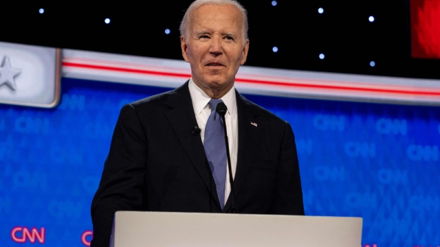 US President Joe Biden speaks as he participates in the first presidential debate of the 2024 elections with former US President and Republican presidential candidate Donald Trump at CNN's studios in Atlanta, Georgia, on June 27, 2024. (Photo by CHRISTIAN MONTERROSA / AFP)