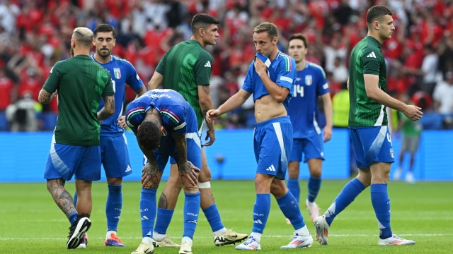 BERLIN, GERMANY - JUNE 29: Gianluca Scamacca of Italy shows dejection after the team's defeat and elimination from EURO 2024 in the UEFA EURO 2024 round of 16 match between Switzerland and Italy at Olympiastadion on June 29, 2024 in Berlin, Germany. (Photo by Claudio Villa/Getty Images for FIGC)