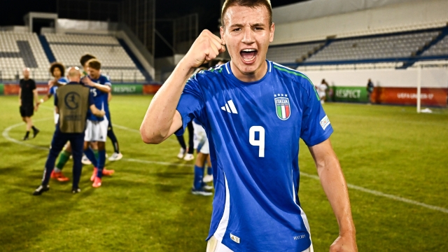 LARNACA, CYPRUS - June 02: Francesco Camarda of Italy celebrates after his side's victory in the UEFA European Under-17 Championship 2023/2024 Semi-Final match between Denmark and Italy at Antonis Papadopoulos Stadium on June 02, 2024 in Larnaca, Cyprus. (Photo by Piaras Ó Mídheach - Sportsfile/UEFA via Getty Images)