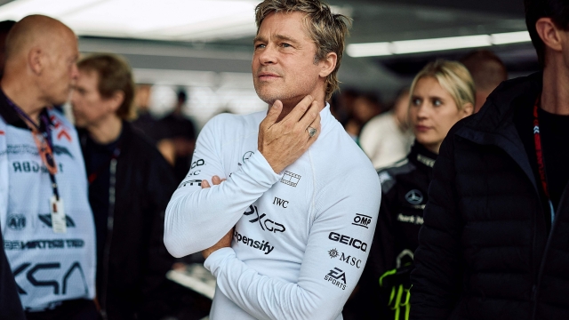 Hollywood actor Brad Pitt, acting in an upcoming Formula One-based movie, follows the second practice session ahead of the Formula One British Grand Prix at the Silverstone motor racing circuit in Silverstone, central England, on July 5, 2024. (Photo by BENJAMIN CREMEL / AFP)