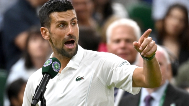 LONDON, ENGLAND - JULY 08: Novak Djokovic of Serbia addresses the crowd on Centre Court following victory against Holger Rune of Denmark in his Gentlemen's Singles fourth round match during day eight of The Championships Wimbledon 2024 at All England Lawn Tennis and Croquet Club on July 08, 2024 in London, England. (Photo by Mike Hewitt/Getty Images)