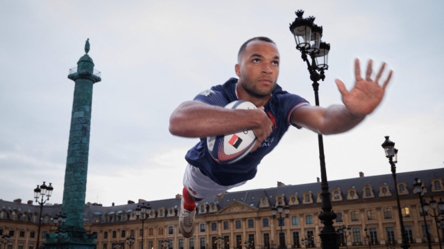 (FILES) French rugby player Varian Pasquet poses at Place Vendome in Paris on May 25, 2024, ahead of the Paris 2024 Olympic and Paralympic games. Place Vendome was built by Louis XIV with a decree signed in 1686, to house the Royal Library, the Academies and an equestrian statue of himself. (Photo by Franck FIFE / AFP) / RESTRICTED TO EDITORIAL USE