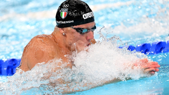Italian Nicolo' Martinenghi competes in the Men's 100m Breaststroke Final of the Swimming competitions during the Paris 2024 Olympic Games at the Paris La Defense Arena in Paris, France, 28 July 2024. Summer Olympic Games will be held in Paris from 26 July to 11 August 2024.   ANSA/ETTORE FERRARI