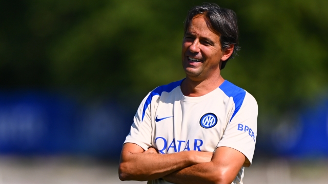 COMO, ITALY - AUGUST 03: Head Coach Simone Inzaghi of FC Internazionale smiles during the FC Internazionale training session at BPER training centre at Appiano Gentile on August 03, 2024 in Como, Italy. (Photo by Mattia Pistoia - Inter/Inter via Getty Images)