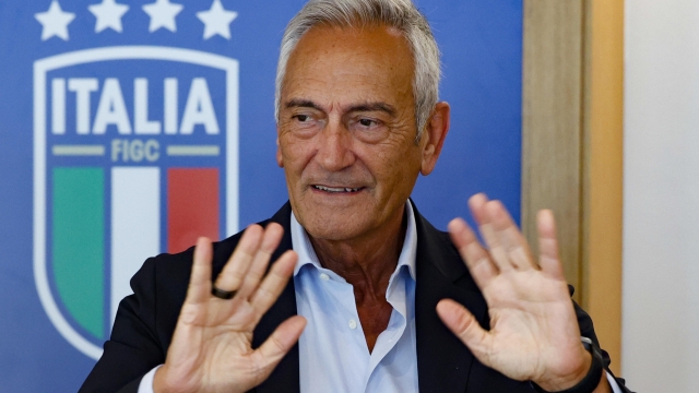 Gabriele Gravina, presidente della FIGC, parla con i giornalisti al termine della riunione del Consiglio Federale della FIGC, Roma 29 luglio 2024. ANSA/FABIO FRUSTACI