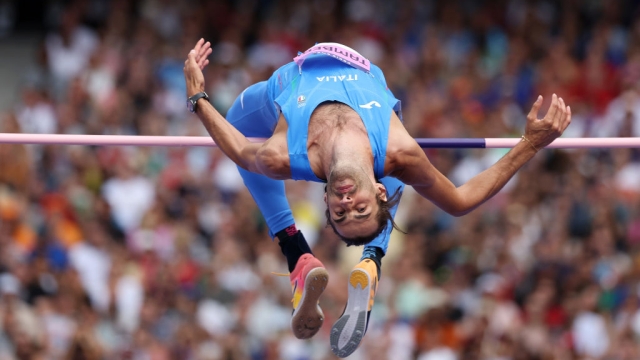 PARIS, FRANCE - AUGUST 07: Gianmarco Tamberi of Team Italy competes during the Men's High Jump Qualification on day twelve of the Olympic Games Paris 2024 at Stade de France on August 07, 2024 in Paris, France. (Photo by Cameron Spencer/Getty Images)