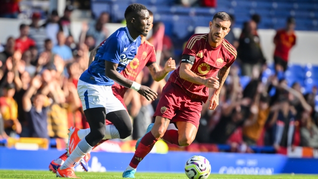 LIVERPOOL, ENGLAND - AUGUST 10: AS Roma player Lorenzo Pellegrini during the pre-season friendly match between Everton and AS Roma at Goodison Park on August 10, 2024 in Liverpool, England. (Photo by Fabio Rossi/AS Roma via Getty Images)