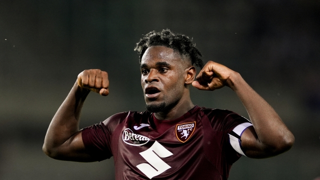 Torino?s Duvan Zapata celebrates after gol 2-0 during the Coppa Italia soccer match between Torino  and Cosenza at the Olimpico Grande Torino Stadium, August 10, 2024. Sport - Soccer EXCLUSIVE TORINO FC (Photo Fabio Ferrari/LaPresse)