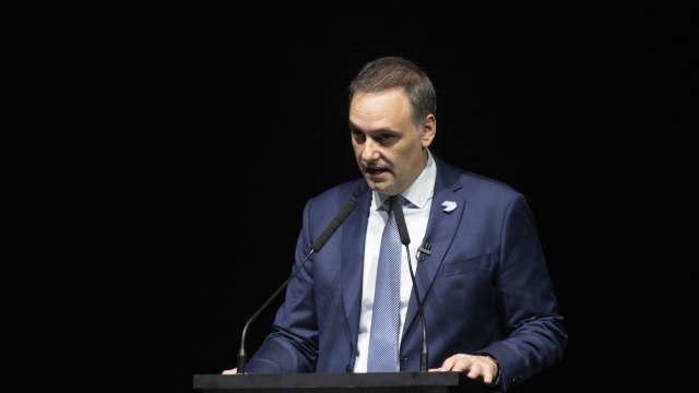 Manuel Adorni is speaking at the presentation of Javier Milei's book at the Luna Park stadium in Buenos Aires, Argentina, on May 22, 2024. (Photo by Marina Espeche/NurPhoto) (Photo by Marina Espeche / NurPhoto / NurPhoto via AFP)