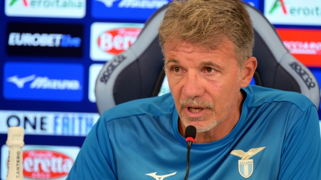 ROME, ITALY - AUGUST 17: SS Lazio head coach Marco Baroni speaks with the media during the press conference at the Formello sport centre on August 17, 2024 in Rome, Italy. (Photo by Marco Rosi - SS Lazio/Getty Images)