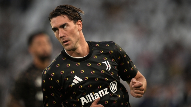 Juventus’ Dusan Vlahovic during Training  the Serie A soccer match between Juventus and Como at the Allianz Stadium in Turin, north west Italy - Monday, August 19, 2024. Sport - Soccer . (Photo by Marco Alpozzi/Lapresse)