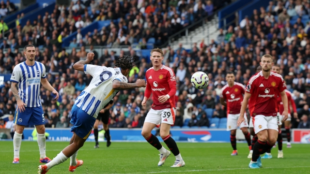 BRIGHTON, ENGLAND - AUGUST 24: Joao Pedro of Brighton & Hove Albion scores his team's second goal during the Premier League match between Brighton & Hove Albion FC and Manchester United FC at Amex Stadium on August 24, 2024 in Brighton, England. (Photo by Eddie Keogh/Getty Images)