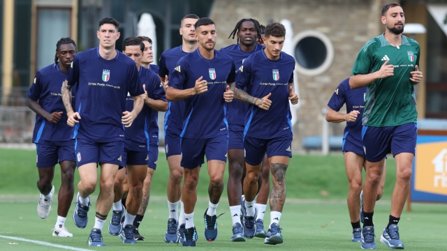 FLORENCE, ITALY - SEPTEMBER 02:  Players of Italy in action during a Italy training session at Centro Tecnico Federale di Coverciano on September 02, 2024 in Florence, Italy. (Photo by Claudio Villa/Getty Images)