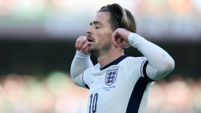 DUBLIN, IRELAND - SEPTEMBER 07: Jack Grealish of England celebrates scoring his team's second goal during the UEFA Nations League 2024/25 League B Group B2 match between Republic of Ireland and England at Aviva Stadium on September 07, 2024 in Dublin, Ireland. (Photo by Carl Recine/Getty Images)