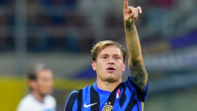 Nicolò Barella (FC Inter); celebrate after scoring 2-0 during the Serie A soccer match between Inter and Atalanta at the San Siro Stadium in Milan, north Italy - Friday , August 30, 2024. Sport - Soccer . (Photo by Spada/Lapresse)