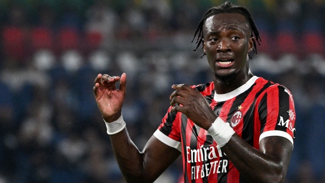 Ac Milan English defender #90 Tammy Abraham reacts during the Italian Serie A football math between Lazio and Milan at the Olympic stadium in Rome on August 31, 2024. (Photo by tiziana fabi / AFP)