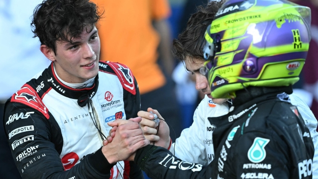 Haas F1 Team's British driver Ollie Bearman reacts after the Formula One Azerbaijan Grand Prix at the Baku City Circuit in Baku on September 15, 2024. (Photo by Natalia KOLESNIKOVA / AFP)