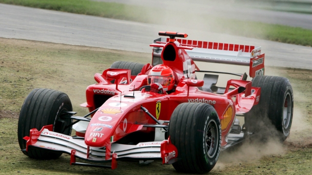 FORMULA 1: TURCHIA; DE LA ROSA DOMINA PRIME PROVE LIBERE
German Formula One driver Michael Schumacher of Ferrari in action and off the tarmac during the first practice session of Turkish Formula One Grand Prix at the Istanbul Park; Turkey on Friday, 19 August 2005. Schumacher clocked the 8th fastest time in the first practice session. Formula One Turkish Grand Prix will take place on Sunday 21st August.     ANSA/ROLAND WEIHRAUCH /TO