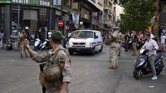 epa11610016 An ambulance arrives at the American University of Beirut Medical Center (AUBMC) after an incident involving Hezbollah membersâ?? wireless devices in Beirut,  Lebanon, 17 September 2024. According to Lebanonâ??s state news agency, several â??wireless communication devices (pagers) were detonated using advanced technology.â?? Hundreds of people with various injuries have been arriving at Lebanese hospitals, according to the Lebanese Public Health Emergency Operations Center of the Ministry of Public Health.  EPA/WAEL HAMZEH