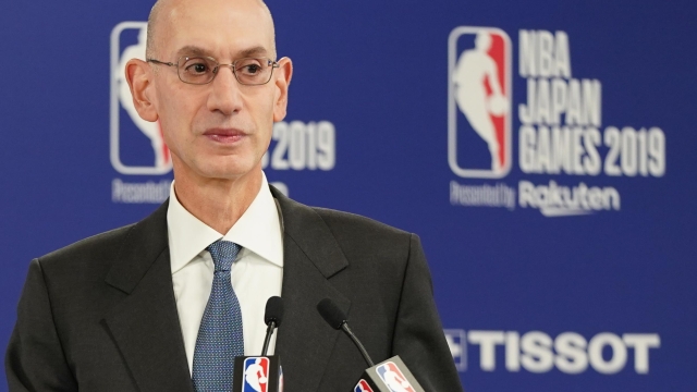 epa07905596 NBA Commissioner Adam Silver speaks during the pre-game press conference for the NBA Japan Games 2019 between Houston Rockets and Toronto Raptors at Saitama Super Arena in Saitama, Japan, 08 October 2019.  EPA/CHRISTOPHER JUE