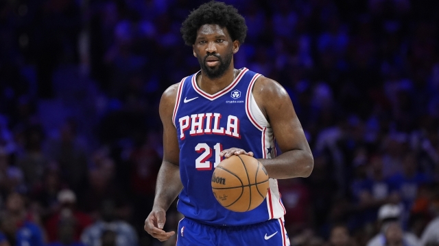 FILE - Philadelphia 76ers' Joel Embiid plays during Game 6 in an NBA basketball first-round playoff series, Thursday, May 2, 2024, in Philadelphia. (AP Photo/Matt Slocum, File)