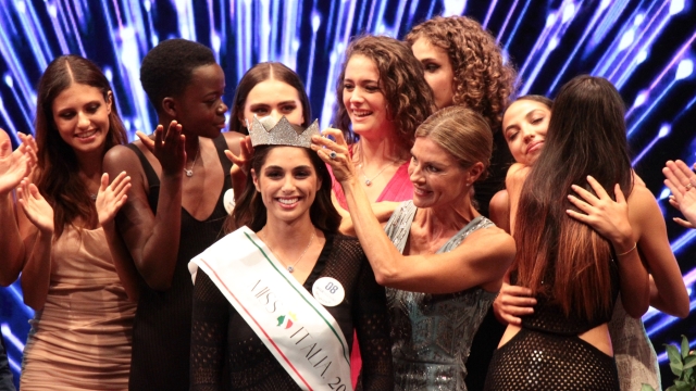 Martina Colombari and Ofelia Passaponti Miss Italia 2024 in Porto San Giorgio, Italy - September 22, 2024.(Photo by Fabio Urbini/LaPresse)