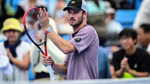 Tommy Paul of the US celebrates his victory against Italy's Matteo Arnaldi during their men's singles match at the Japan Open tennis tournament at Ariake Coliseum in Tokyo on September 25, 2024. (Photo by Yuichi YAMAZAKI / AFP)