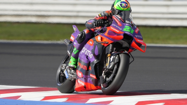 Franco Morbidelli of Italy and Prima Pramrac Racing  rides on track during the free practice of the Pramac MotoGP of Emilia Romagna at Marco Simoncelli Circuit on September 20 2024 in Misano Adriatico, Italy. ANSA/DANILO DI GIOVANNI