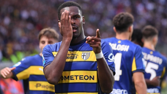 PARMA, ITALY - SEPTEMBER 16:  Ange-Yoan Bonny of Parma Calcio celebrates after scoring his team second goal during the Serie A match between Parma and Udinese at Stadio Ennio Tardini on September 16, 2024 in Parma, Italy. (Photo by Alessandro Sabattini/Getty Images)