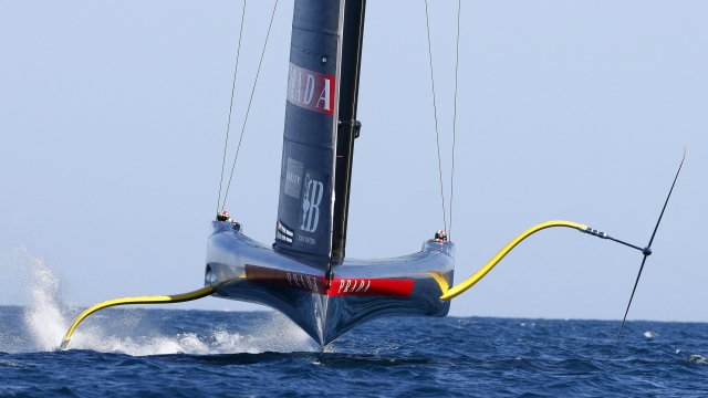 epa11634023 Prada Luna Rossa Pirelli compete during Day 5 of the 2024 Louis Vuitton Cup final in Barcelona, Spain, 30 September 2024. The winner of the Louis Vuitton Cup sailing competition will face defending champion Royal New Zealand Yacht Squadron in the 37th America's Cup to be held in October in Barcelona.  EPA/Quique Garcia